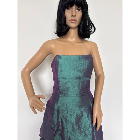 Vintage 80's F.I.E.S.T.A. iridescent teal taffeta draping strapless gown Medium - Picture 4 of 16